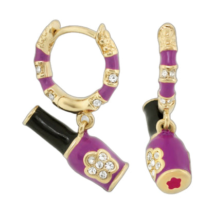 Girl's Huggie Earrings Lauren G Adams purple enamel gold-tone hoops with crystals on Tampa Home & Garden Store