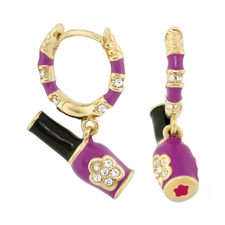Girl's Huggie Earrings Lauren G Adams purple enamel gold-tone hoops with rhinestones on Tampa Home & Garden Store