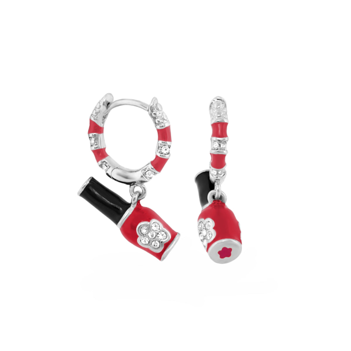 Girl's Huggie Earrings Lauren G Adams; hoops with red enamel and crystal accents; cylinder charms on Tampa Home & Garden Store