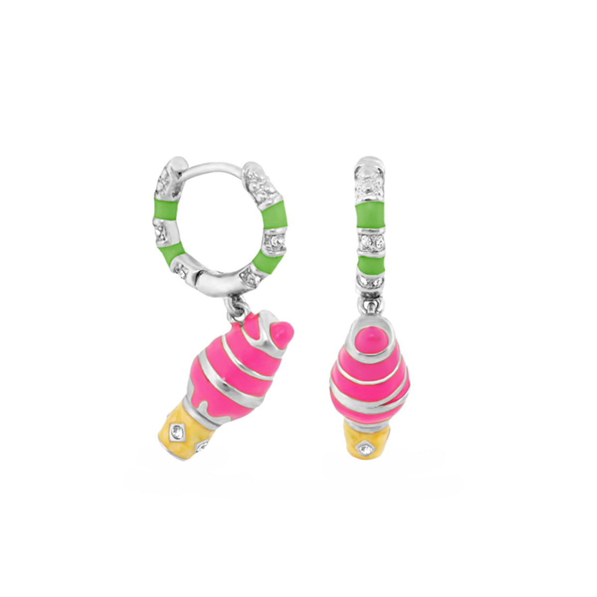 Girls Huggie Ice Cream Cone Earrings, pink ice cream cones with green hoops, Lauren G Adams on Tampa Home & Garden Store