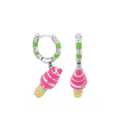 Girls Huggie Ice Cream Cone Earrings, pink ice cream cones with green hoops, Lauren G Adams on Tampa Home & Garden Store