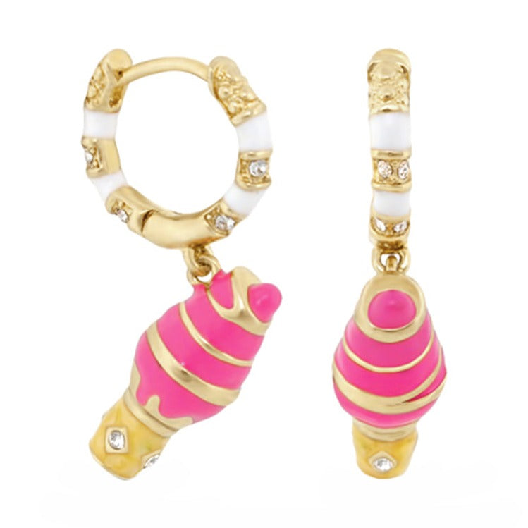 Girls Huggie Ice Cream Cone Earrings pink cones gold-tone hoops Lauren G Adams, 2-piece set on Tampa Home & Garden Store