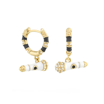 Girl's Earrings With Microphone Charm by Lauren G Adams, gold-tone hoops with black enamel on Tampa Home & Garden Store