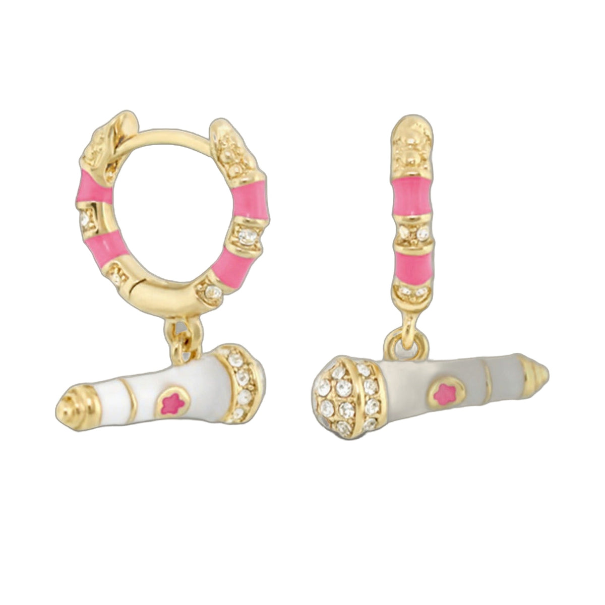 Girl's Earrings With Microphone Charm pair, gold-tone hoops with pink enamel by Lauren G Adams on Tampa Home & Garden Store