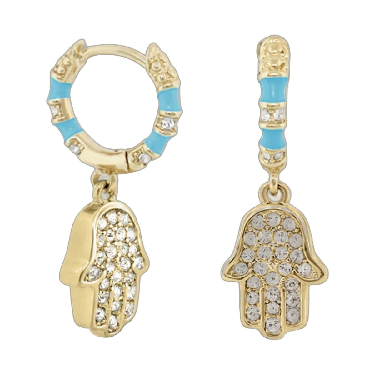 Girl's Hamsa Huggie Earrings by Lauren G Adams, turquoise enamel and crystals on Tampa Home & Garden Store