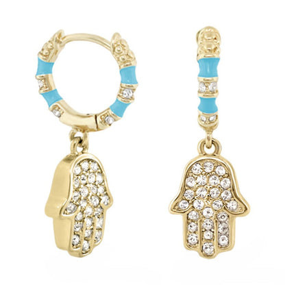 Girl's Hamsa Huggie Earrings set of 2 by Lauren G Adams, gold-tone with turquoise enamel and crystal accents on Tampa Home & Garden Store