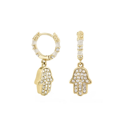 Girls Hamsa Huggie Earrings in gold-tone with crystal pavé hands, 2-piece hoop and drop set by Lauren G Adams on Tampa Home & Garden Store