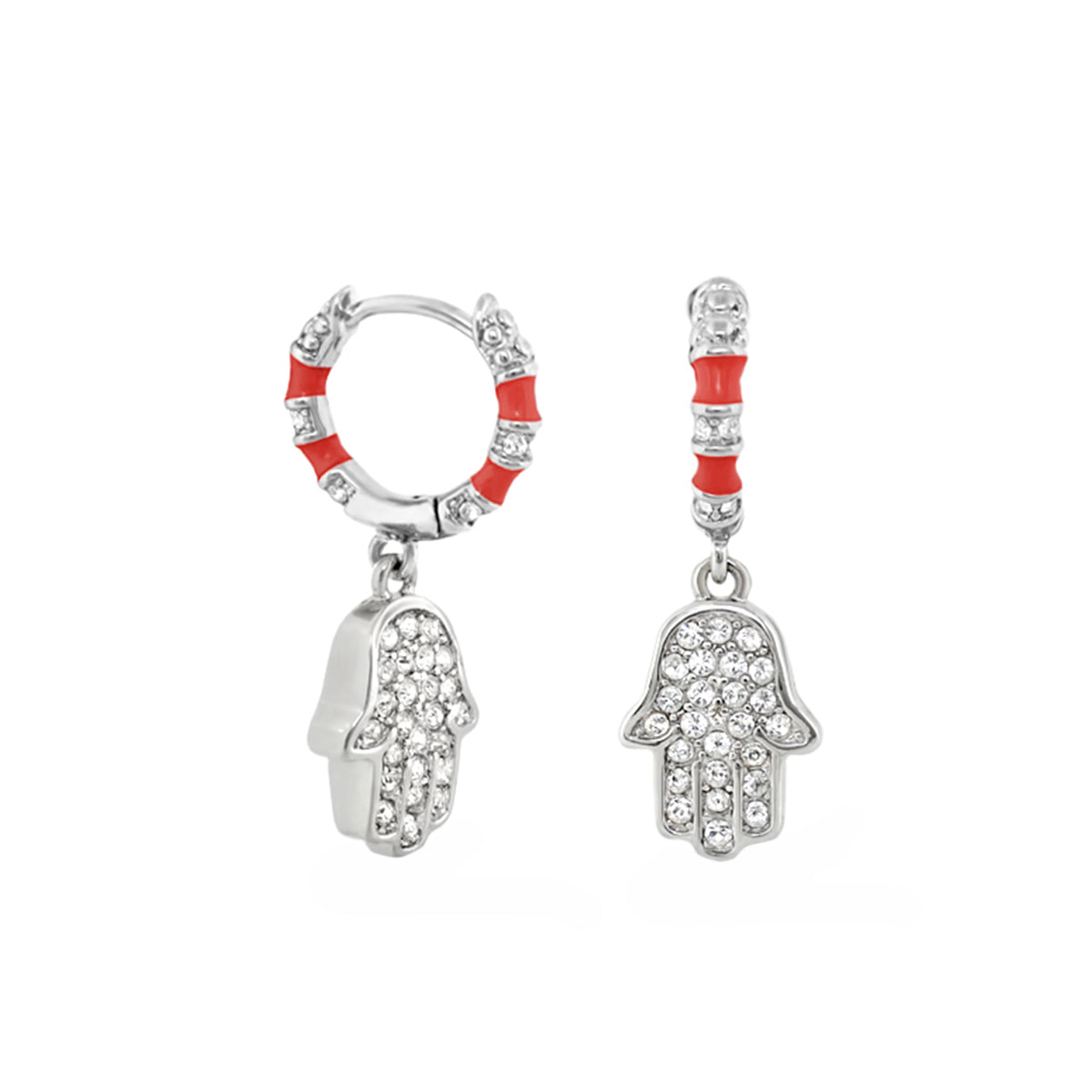 Girl's Hamsa Huggie Earrings in silver with red enamel and crystal hands by Lauren G Adams on Tampa Home & Garden Store