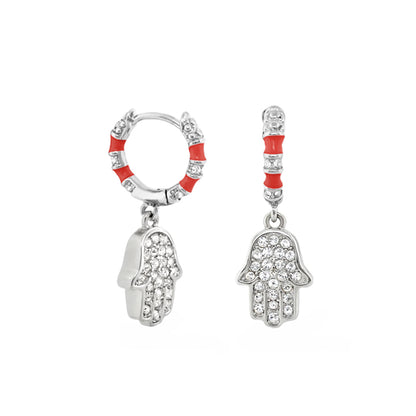 Girl's Hamsa Huggie Earrings in silver with red enamel and crystal hands by Lauren G Adams on Tampa Home & Garden Store