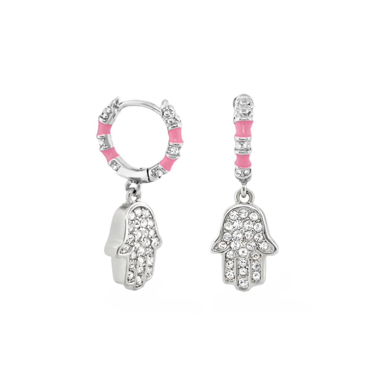 Girl's Hamsa Huggie Earrings pair with pink enamel and crystal accents by Lauren G Adams on Tampa Home & Garden Store