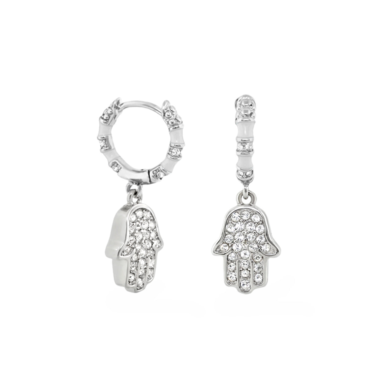 Girl's Hamsa Huggie Earrings pair in silver with crystal accents, Lauren G Adams Girl's Collection on Tampa Home & Garden Store