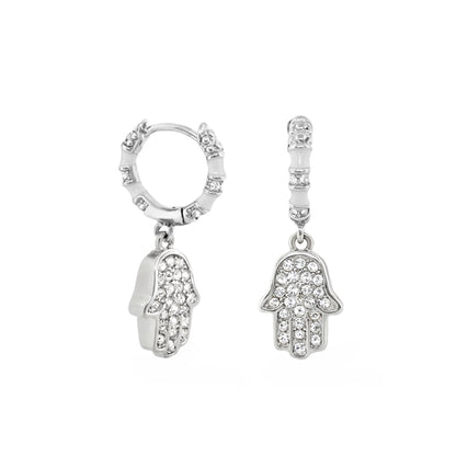 Girl's Hamsa Huggie Earrings pair in silver with crystal accents, Lauren G Adams Girl's Collection on Tampa Home & Garden Store