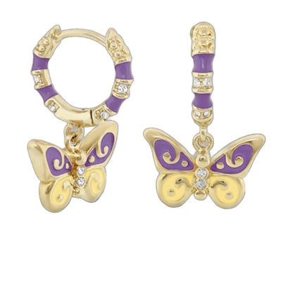 Girls Butterfly Earrings pair in gold-tone metal with purple enamel and crystal accents by Lauren G Adams on Tampa Home & Garden Store