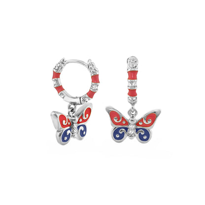 Girls Butterfly Earrings by Lauren G Adams, two red butterfly charms on hoop and drop on Tampa Home & Garden Store