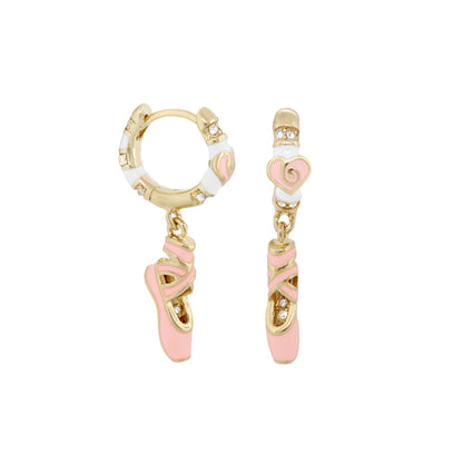 Ballet Child Earrings pair with pink enamel ballet slippers on gold-tone hoops by Lauren G Adams on Tampa Home & Garden Store