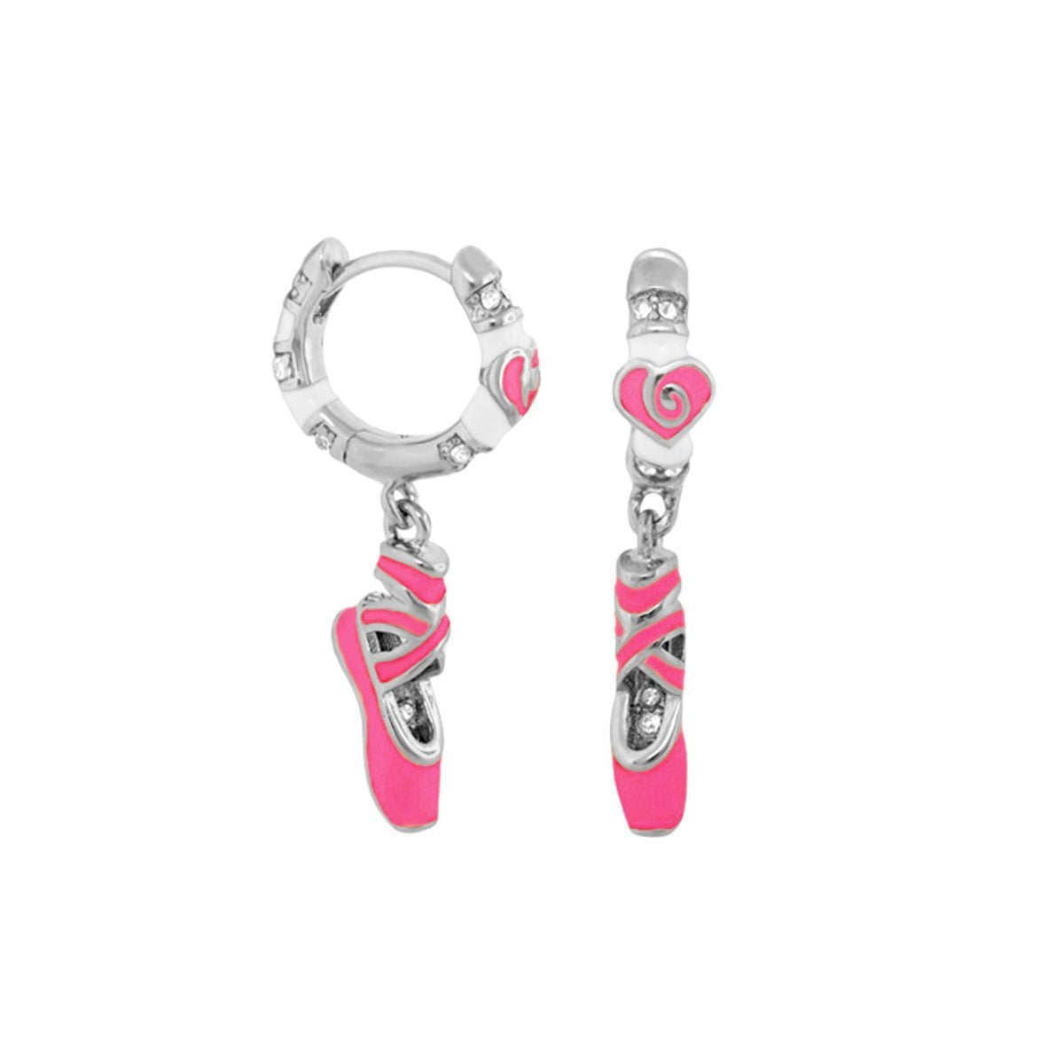 Ballet Child Earrings pair, pink ballet slipper charms on silver hoops, Lauren G Adams on Tampa Home & Garden Store