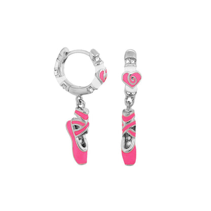 Ballet Child Earrings pair, pink ballet slipper charms on silver hoops, Lauren G Adams on Tampa Home & Garden Store