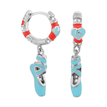 Ballet Child Earrings, Lauren G Adams, turquoise ballet slipper charms with red enamel hoops on Tampa Home & Garden Store