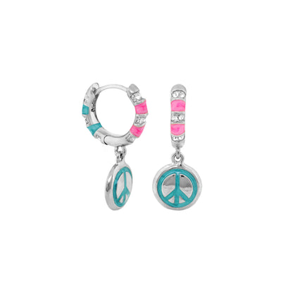 Groovy Kids Peace Sign Earrings, 2-pc set with pink turquoise enamel, silver-tone on Tampa Home & Garden Store