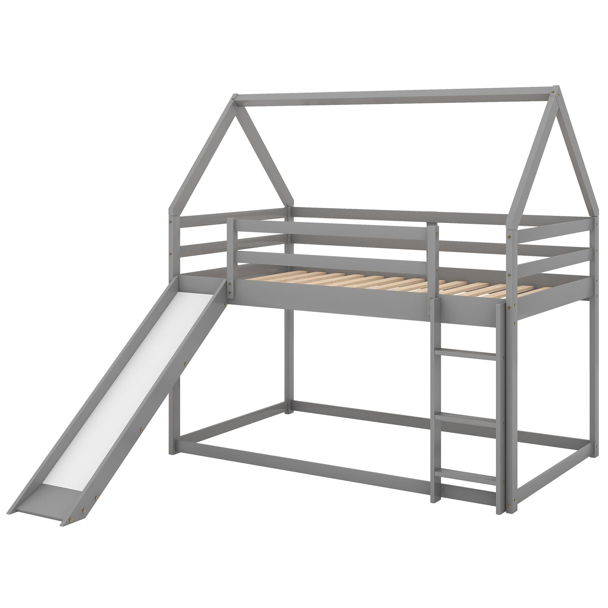 House Shape Bunk Bed With Slide And Ladder by HouseOfZazla, gray frame on Tampa Home & Garden Store