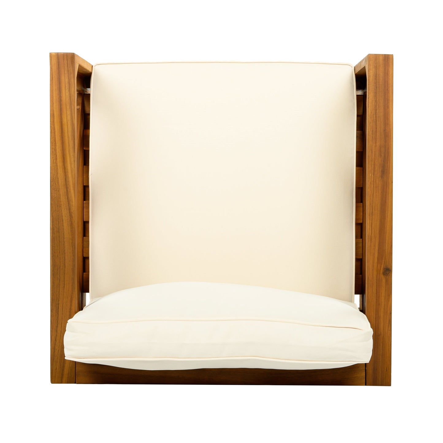Outdoor Acacia wood club chairs with beige cushions, set of 2 on Tampa Home & Garden Store
