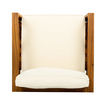 Outdoor Acacia wood club chairs with beige cushions, set of 2 on Tampa Home & Garden Store