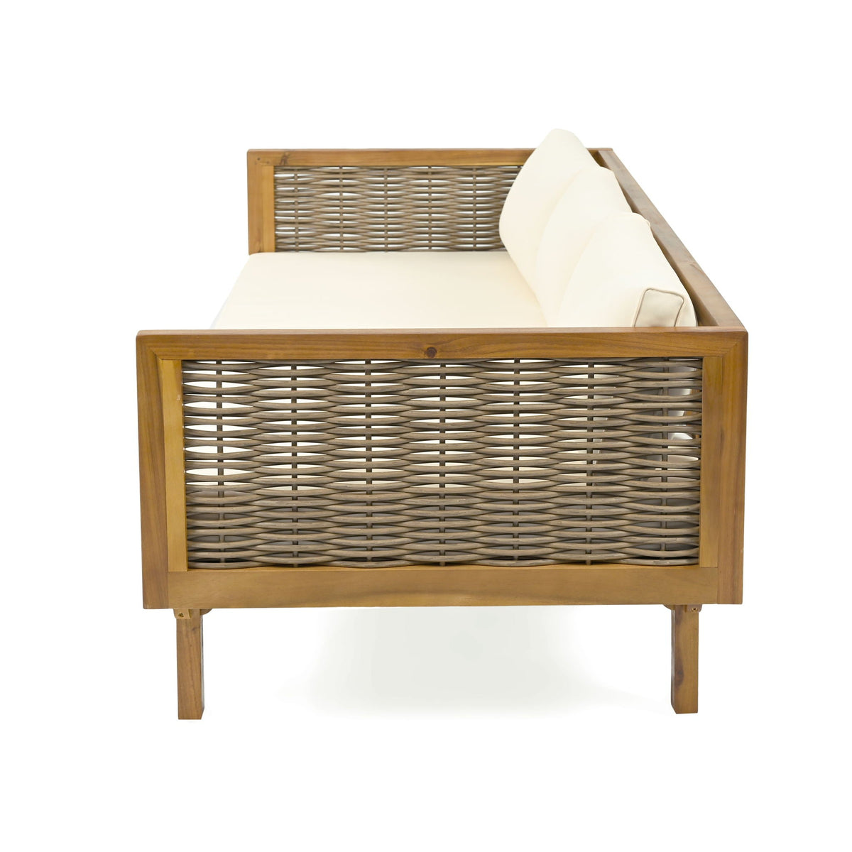 Claremont 3-Seater Daybed by HouseOfZazla, teak/acacia wood frame, cream cushions on Tampa Home & Garden Store