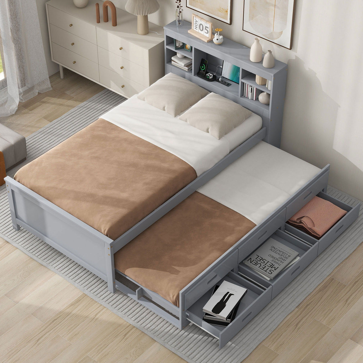Platform bed with storage headboard, trundle and 3 drawers on Tampa Home & Garden Store