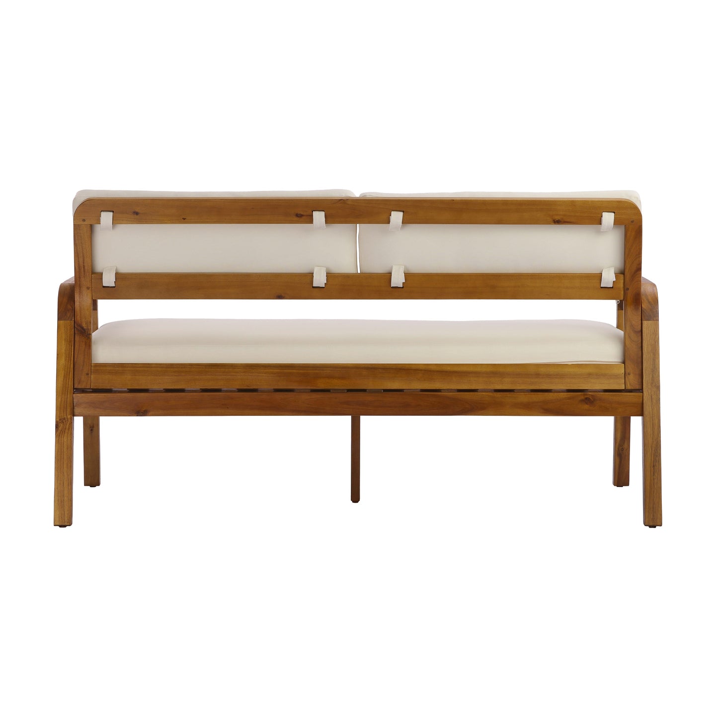2-piece teak outdoor sofa set with beige cushions and wood frame on Tampa Home & Garden Store