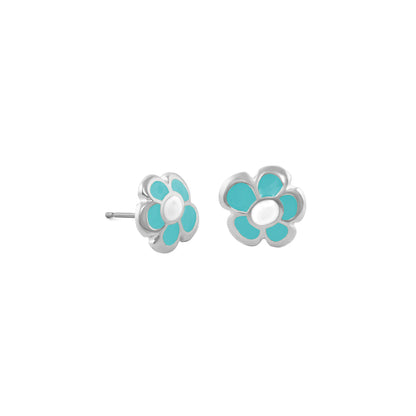 Hu La La Child's Earring from Lauren G Adams, turquoise enamel flower studs, silver-tone on Tampa Home & Garden Store