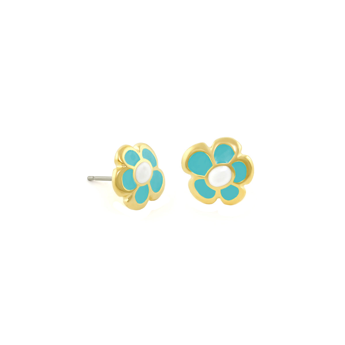 Hu La La Child's Earring with gold flower turquoise petals and white center Lauren G Adams on Tampa Home & Garden Store