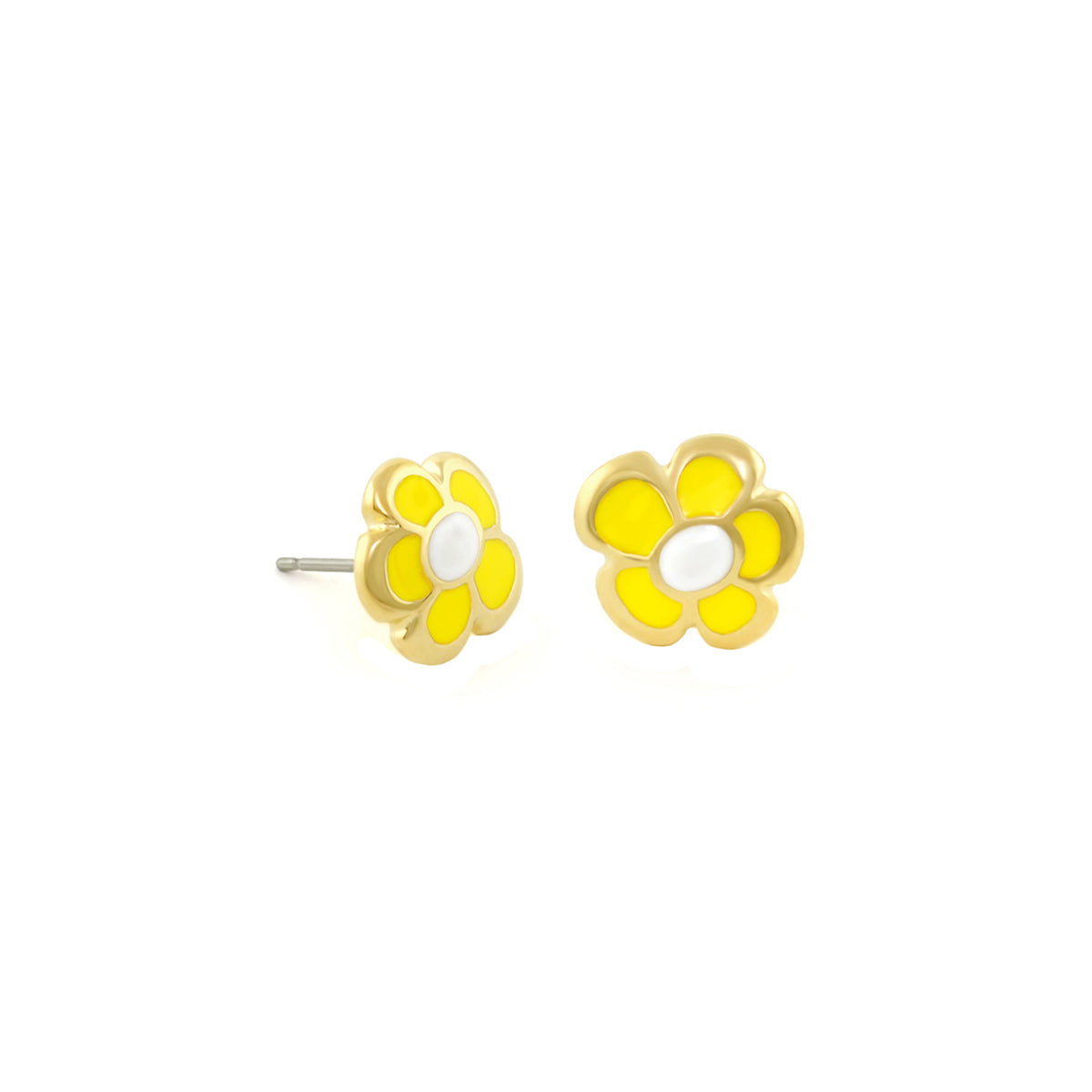 Hu La La Earring pair yellow daisy studs with white centers gold-tone metal Lauren G Adams on Tampa Home & Garden Store