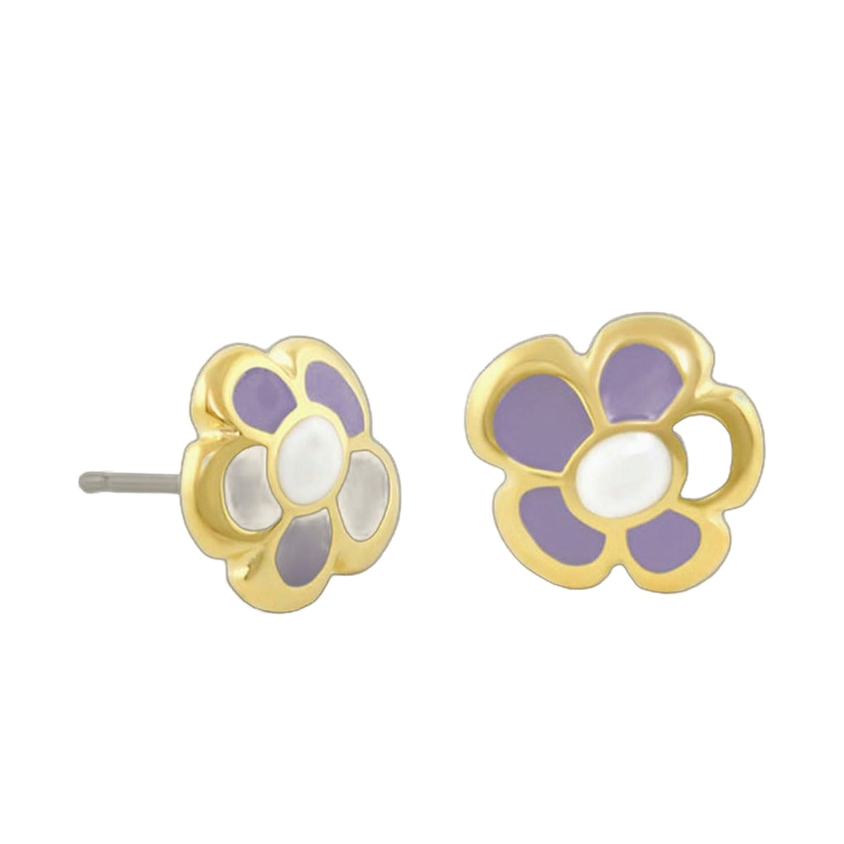 Hu La La flower earrings by Lauren G Adams, gold-tone with purple petals, girls collection on Tampa Home & Garden Store