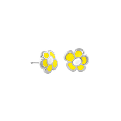 Hu La La Child's Earring pair daisy stud silver yellow petals white center Lauren G Adams on Tampa Home & Garden Store