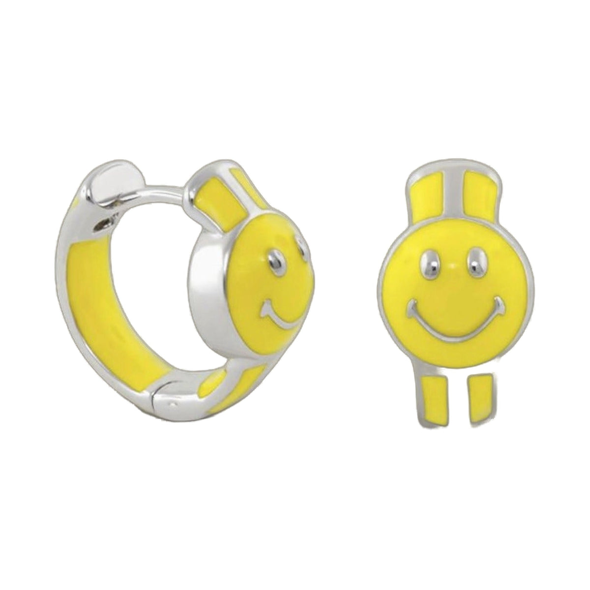 Be Happy Child's Earrings 2pc set: yellow smiley stud and yellow-striped hoop by Lauren G Adams on Tampa Home & Garden Store