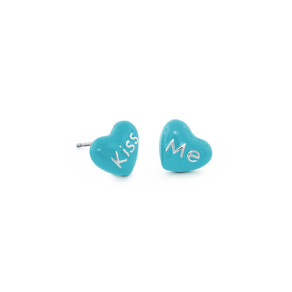 Girl's Kiss Me turquoise heart earrings by Lauren G Adams, two turquoise heart studs on Tampa Home & Garden Store