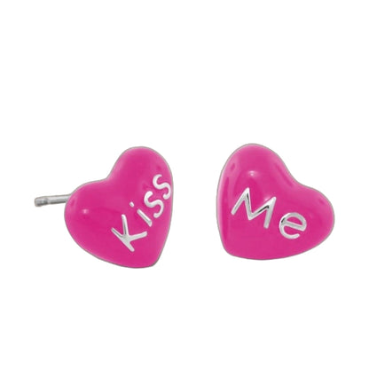 Kiss Me Earrings pink heart charms with white lettering by Lauren G Adams on Tampa Home & Garden Store