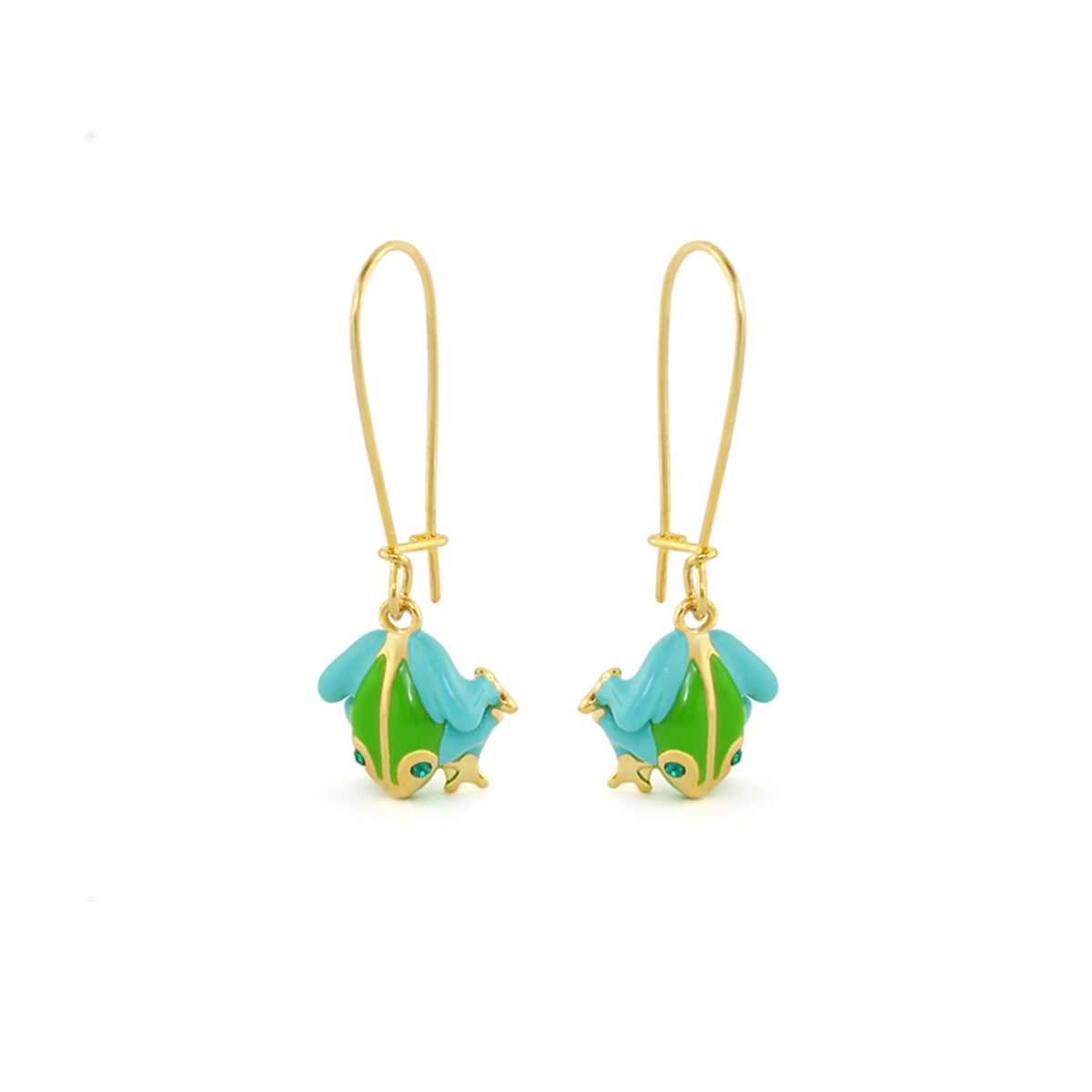 Dream Garden Frog Earrings pair with turquoise/green enamel frogs on gold hooks, Lauren G Adams on Tampa Home & Garden Store