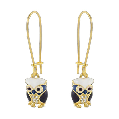Dream Garden girl’s earrings by Lauren G Adams, gold-tone owl charms with white enamel on Tampa Home & Garden Store