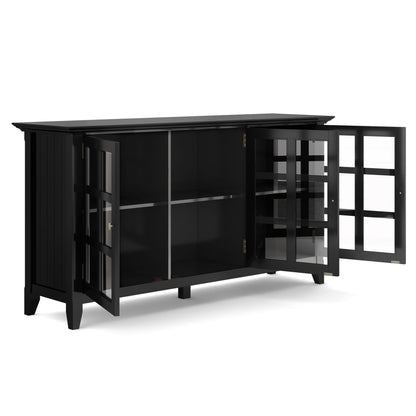 Acadian wide storage cabinet handcrafted by HouseOfZazla; black finish with glass doors on Tampa Home & Garden Store