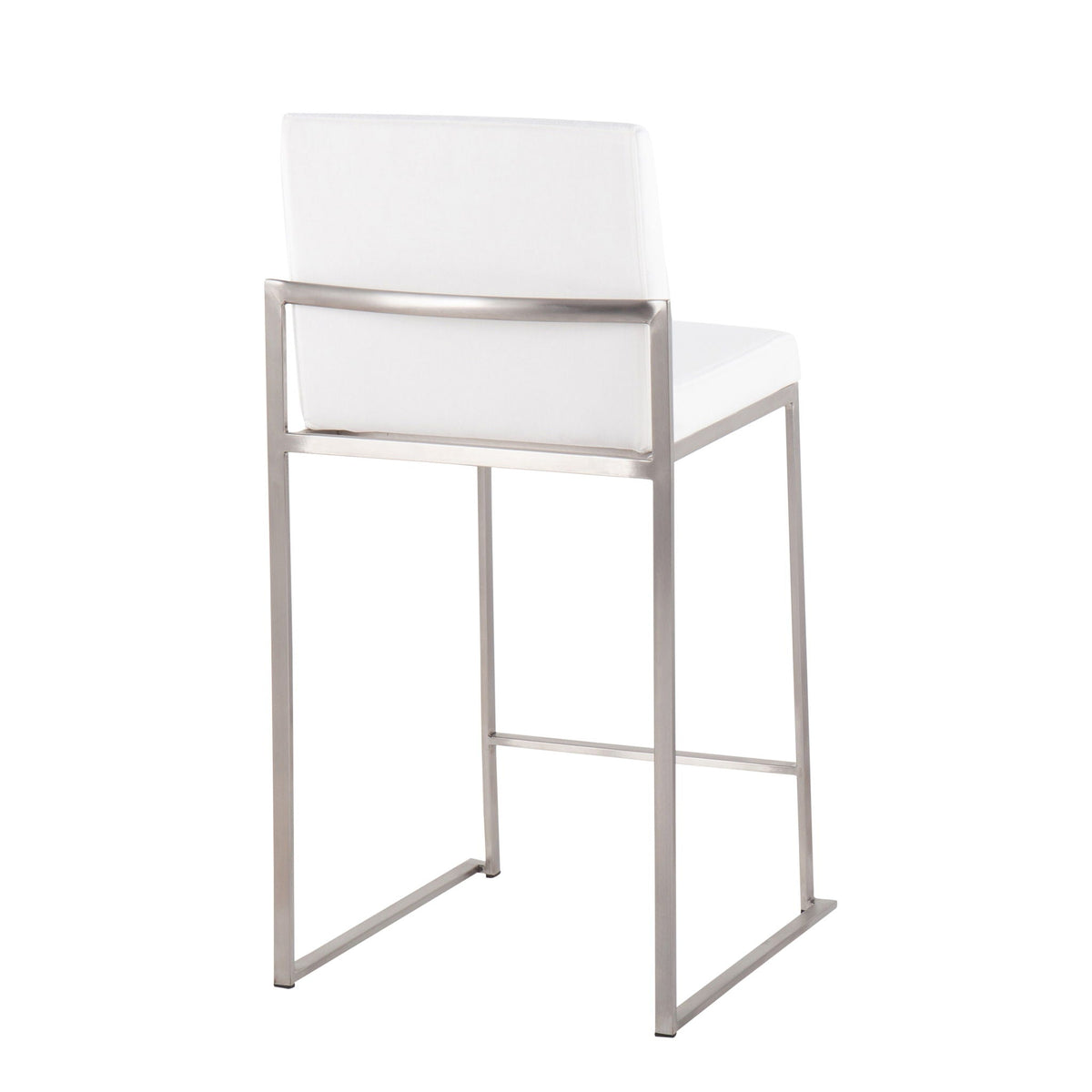 Contemporary high-back counter stool with white padded back and seat, metal frame on Tampa Home & Garden Store