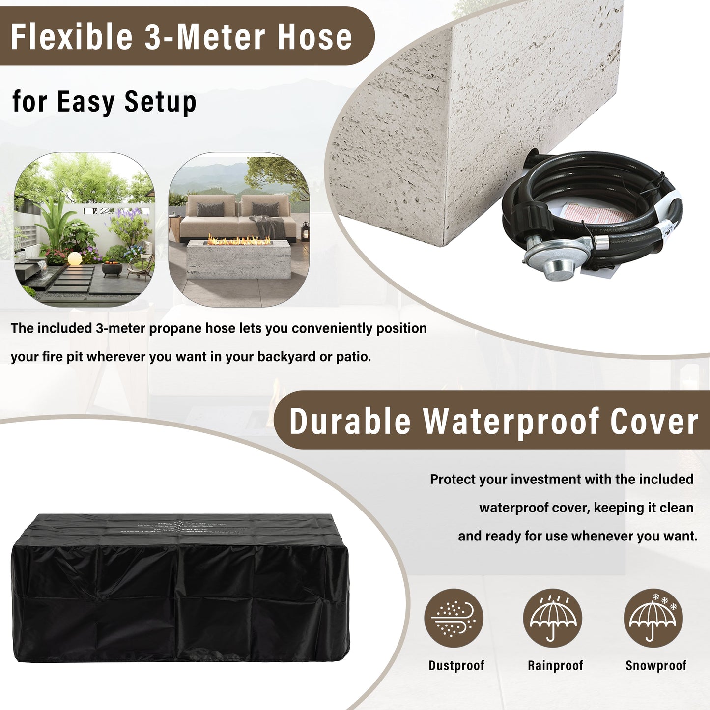 Outdoor Rectangular Propane Fire Pit for Patios