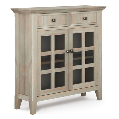 Acadian Handcrafted Entryway Storage Cabinet by HouseOfZazla, weathered oak with glass doors on Tampa Home & Garden Store