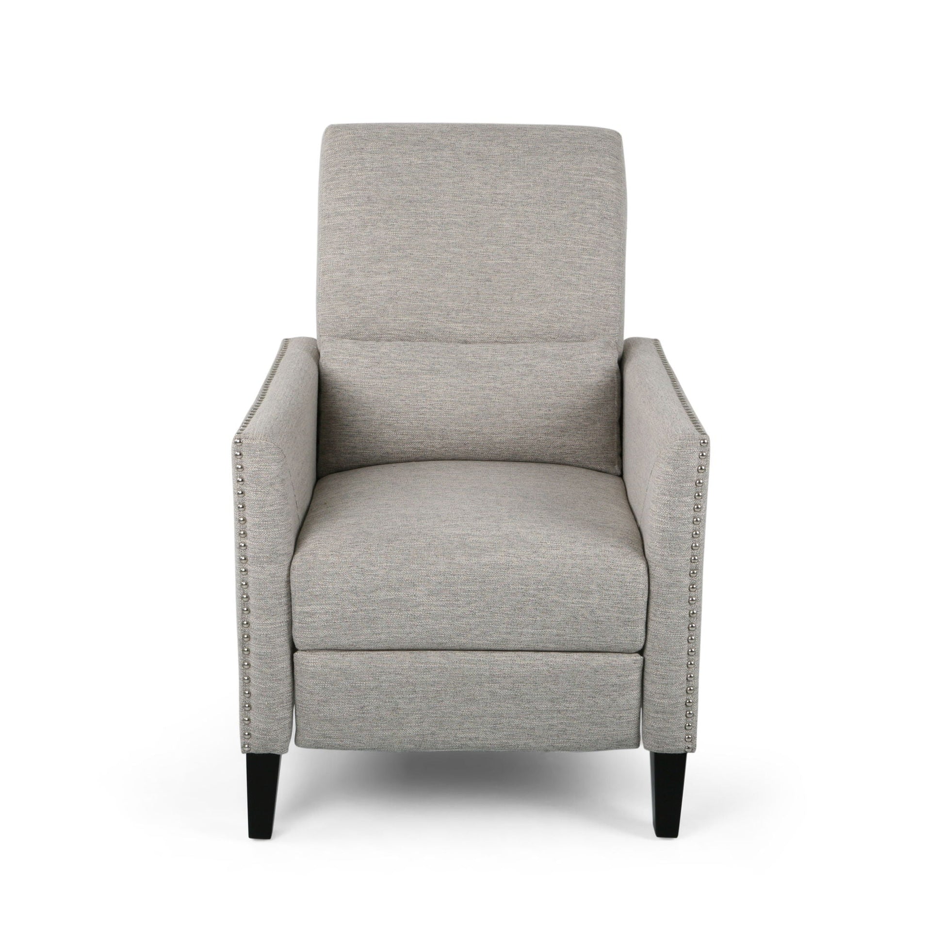 Kiersten Contemporary Fabric Pushback Recliner gray fabric with nailhead trim HouseOfZazla on Tampa Home & Garden Store