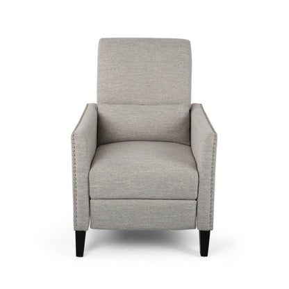 Kiersten Contemporary Fabric Pushback Recliner gray fabric with nailhead trim HouseOfZazla on Tampa Home & Garden Store