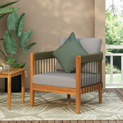 Acacia Wood Outdoor Club Chair with Rope