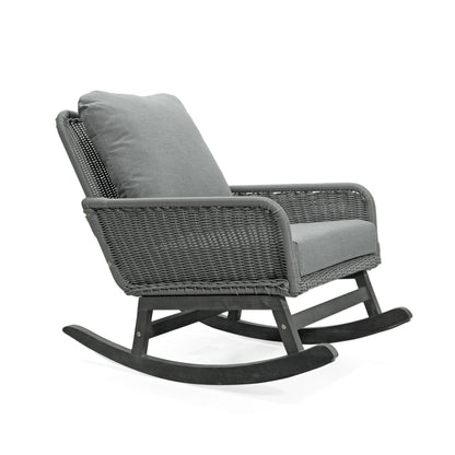 Contemporary Minimalist Wicker Rocking Chair with soft gray cushions by HouseOfZazla on Tampa Home & Garden Store