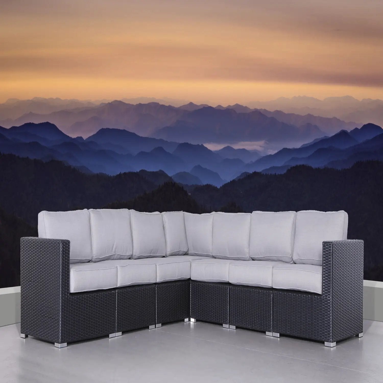 Wicker patio sectional with weather Sunbrella cushions in gray by Unique Piece Furniture on Tampa Home & Garden Store