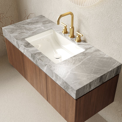MURI 48in bathroom vanity with marble top, white sink, gold faucet, floating plywood cabinet on Tampa Home & Garden Store