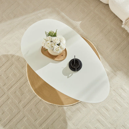 Lucky Stone Shaped Table end table with sculptural base, white oval top and bouquet decor on Tampa Home & Garden Store